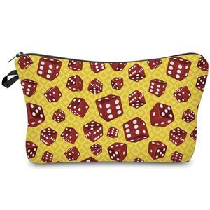 Small Toiletry Makeup Bag 5in x7in Water Resistant Yellow Red Dice